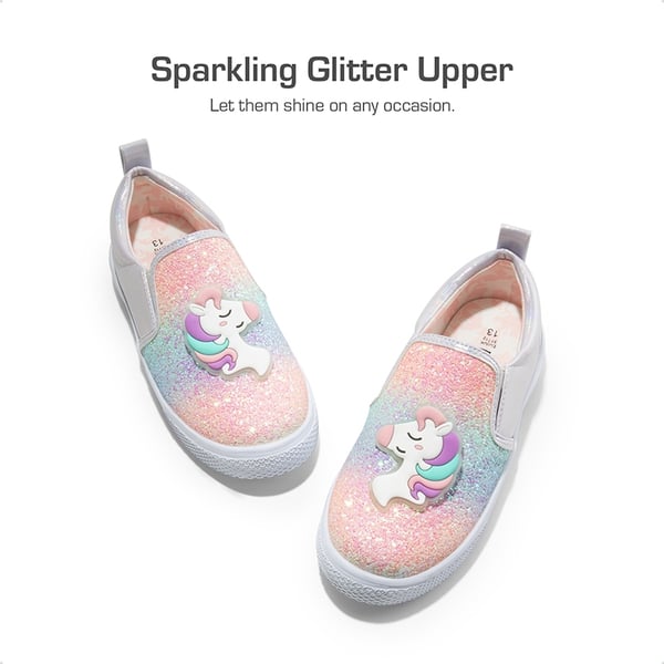 [Storybook Unicorn] Toddlers & Little Girls' Slip On Walking Sneakers - RAINBOW PURPLE - 1